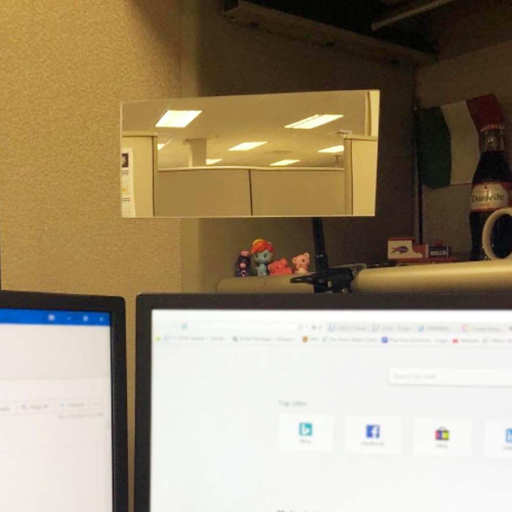 Clip On Security Mirror, Ampper Convex Cubicle Mirror for Personal Safety and Security Desk Rear View Monitors or Anywhere (6.69" x 2.95", Rectangle)
