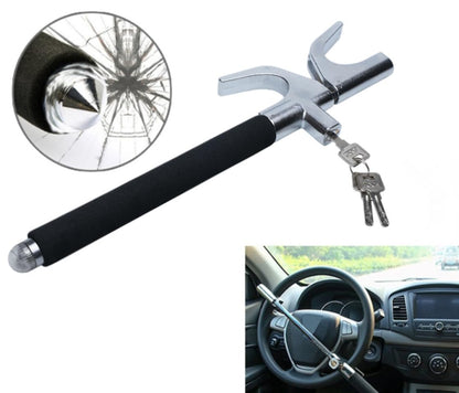 Car Steering Wheel Lock, Antitheft Lock with 3 Keys, Retractable Stainless Anti Theft Car Device with Escape Hammer Universal Fit Car Trucks SUV Van Auto