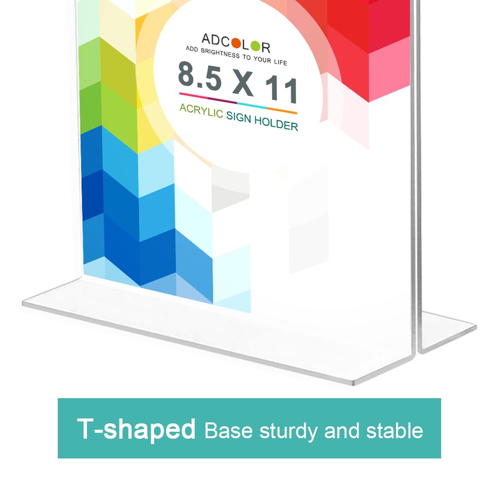 ADColor Clear Acrylic Sign Holder 8.5x11, Vertical Brochure Flyer Document Paper Display Holder for Office Desktop, Double Sided Plastic Picture Frame Table Menu Ad Display Stand for Restaurant Store Show Fairs-4Pack