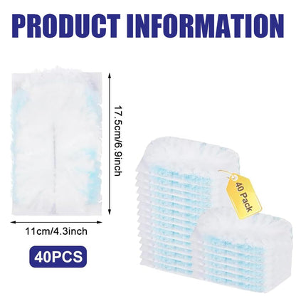 40 Pack Disposable Duster Refills Kit Compatible with Swiffer Dusters 180 Degree Extendable Handle Dusters for Cleaning Home, Office, Blinds, Ceiling (Rodless)