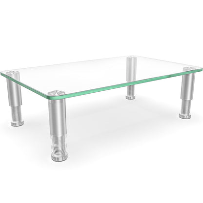 Clear Tempered Glass Computer Monitor Riser with Height Adjustable Multi Media Desktop Stand for Flat Screen LCD LED TV, Laptop/Notebook/Xbox One,HD01T-002