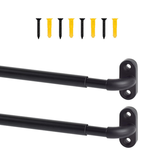 TYRON 2 Pack Screwed Sash Curtain Rod Adjustable 18-30 Inch, 3/8 In. Diameter, French Door Curtain Rods (Black)