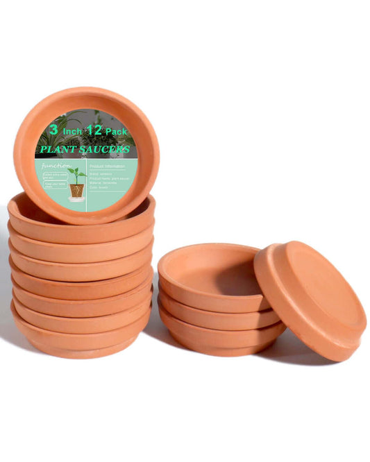 vensovo 3 Inch Terracotta Plant Saucer Pots Tray - 12 pcs Mini Planter Saucers for Indoor & Outdoor Plants, Small Clay Trays Perfect for 2 Inch 2.5Inch Flower Pot