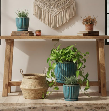 6 Inch Ceramic Plant Pots with Drain Hole & Saucer, Ceramic Pots for Indoor Plants - Succulent, Snake Plant, Money Tree, Aloe Vera, Basil Planter（Glaze Blue）