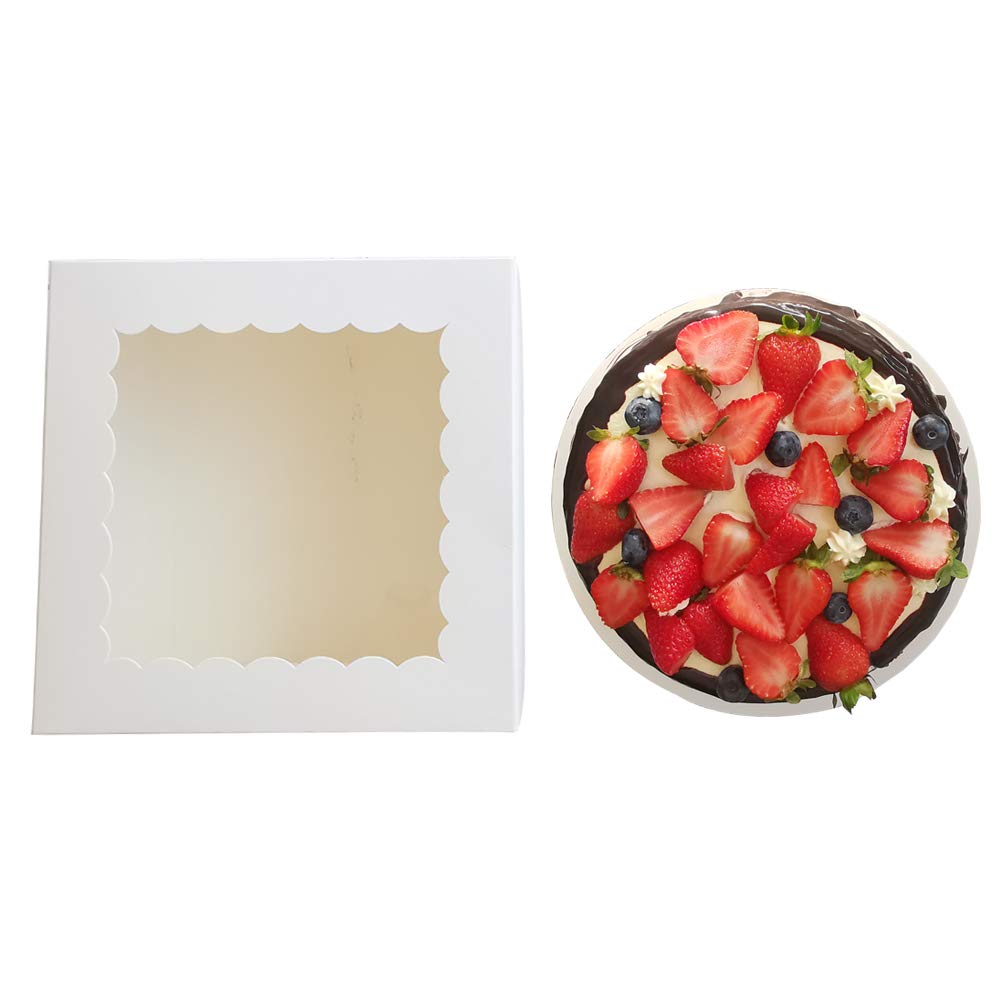 ZMYBCPACK 10" x 10" x 5" Cake Boxes with Window & 10" Round Cake Boards(10 Pack of Each), Paperboard Cake Baker Box for Bakery, Cakes, Pastries