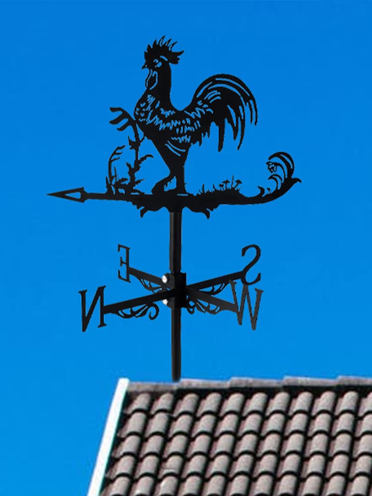 Abizarch Metal Rooster Shape Weathervane, Roof Mount Weather Chicken Wind Vane Direction Indicator,Outdoor Scene Garden Chicken Weather Vane Ornament for for Shed Farmhouse Yard Patio Decor (Rooster)