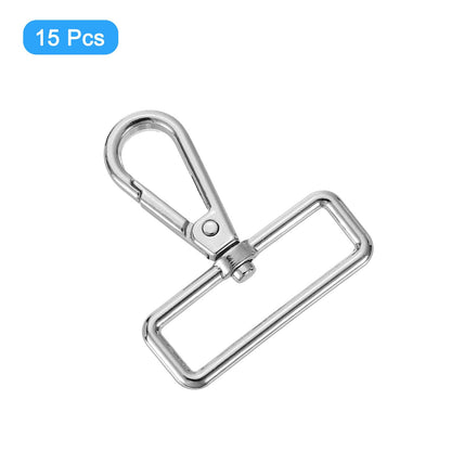 uxcell 15Pcs Swivel Clasps, 1.5 Inch D Ring Lobster Clasp Claw Metal Push Gate Snap Hook for Purse Making Keychain Belt Strap, Silver