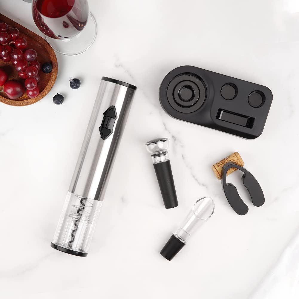 CIRCLE JOY Electric Wine Openers Set, Battery Operated (Not Included) Cordless Automatic Corkscrew Opener Kit with Foil Cutter, Vacuum Stopper, Wine Aerator Pourer