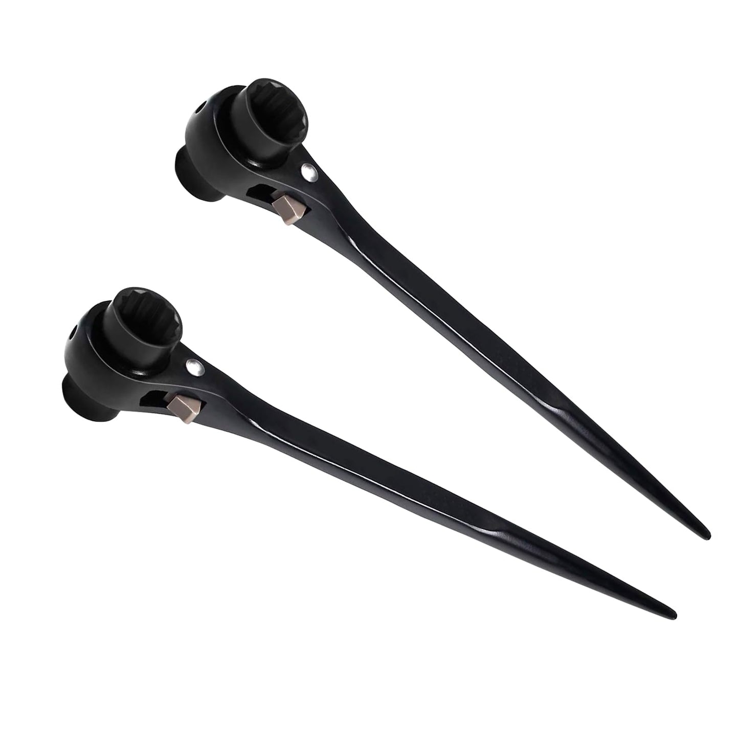 19mm x 22mm Spud Ratchet Wrench Set, 2 Pcs Dual-Head Ratcheting Spanner, Professional Scaffold Podger Wrench with Pry Bar End
