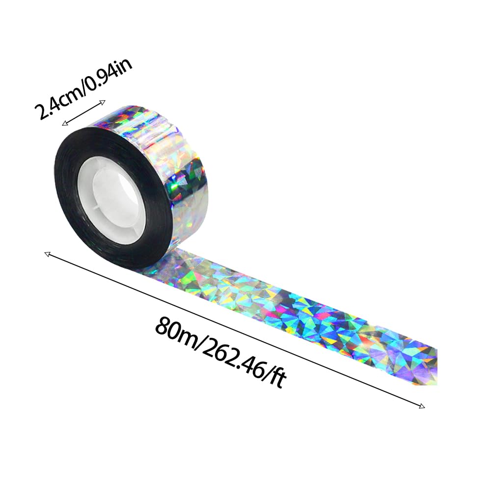 4 Pcs 1048ft Bird Repellent Devices Outdoor Bird Scare Tape Ribbon Hanging Reflective Bird Tape Ribbon Bird Deterrents for Outside Pigeon Deterrent Balcony for House Garden (4, Laser Silver Floral)
