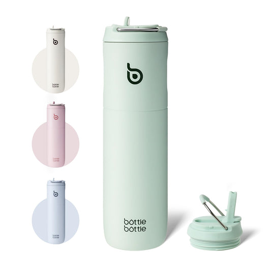 Bottle Bottle Insulated Water Bottle 24oz with Straw Lid and Handle for Sports Travel Gym Stainless Steel Water Bottles Double-Wall Vacuum Metal Bottles Leak Proof BPA-Free (Light Green)
