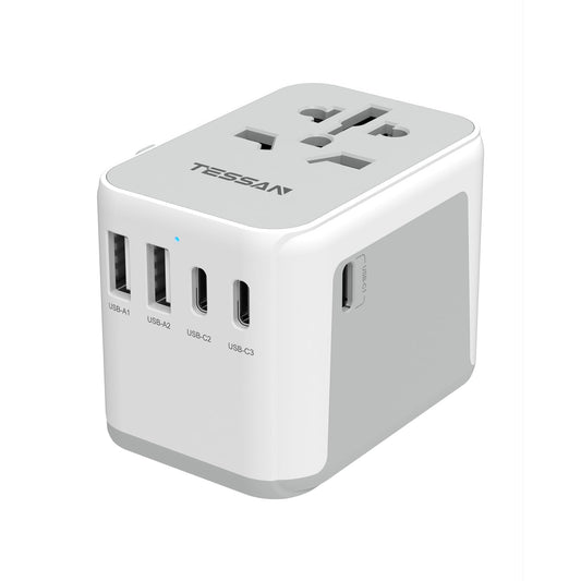 TESSAN Universal Travel Adapter, 6 in 1 International Plug Adapter, Worldwide Power Adaptor with 5 USB Ports (3 USB C), Travel Essentials for Canada to Europe UK Australia France Germany