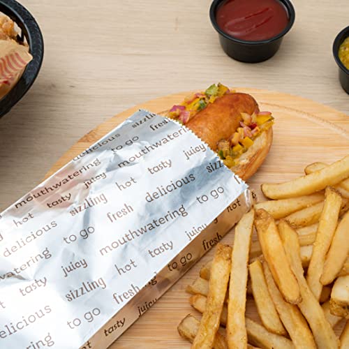 Restaurantware-Bag Tek 3.7 x 1.2 x 9.2 Inch Hot Dog Bags, 100 Small Hot Dog Wrappers - Greaseproof, Freezer-Safe, Printed Foil Accessories, Heat-Resistant, Non-Vented