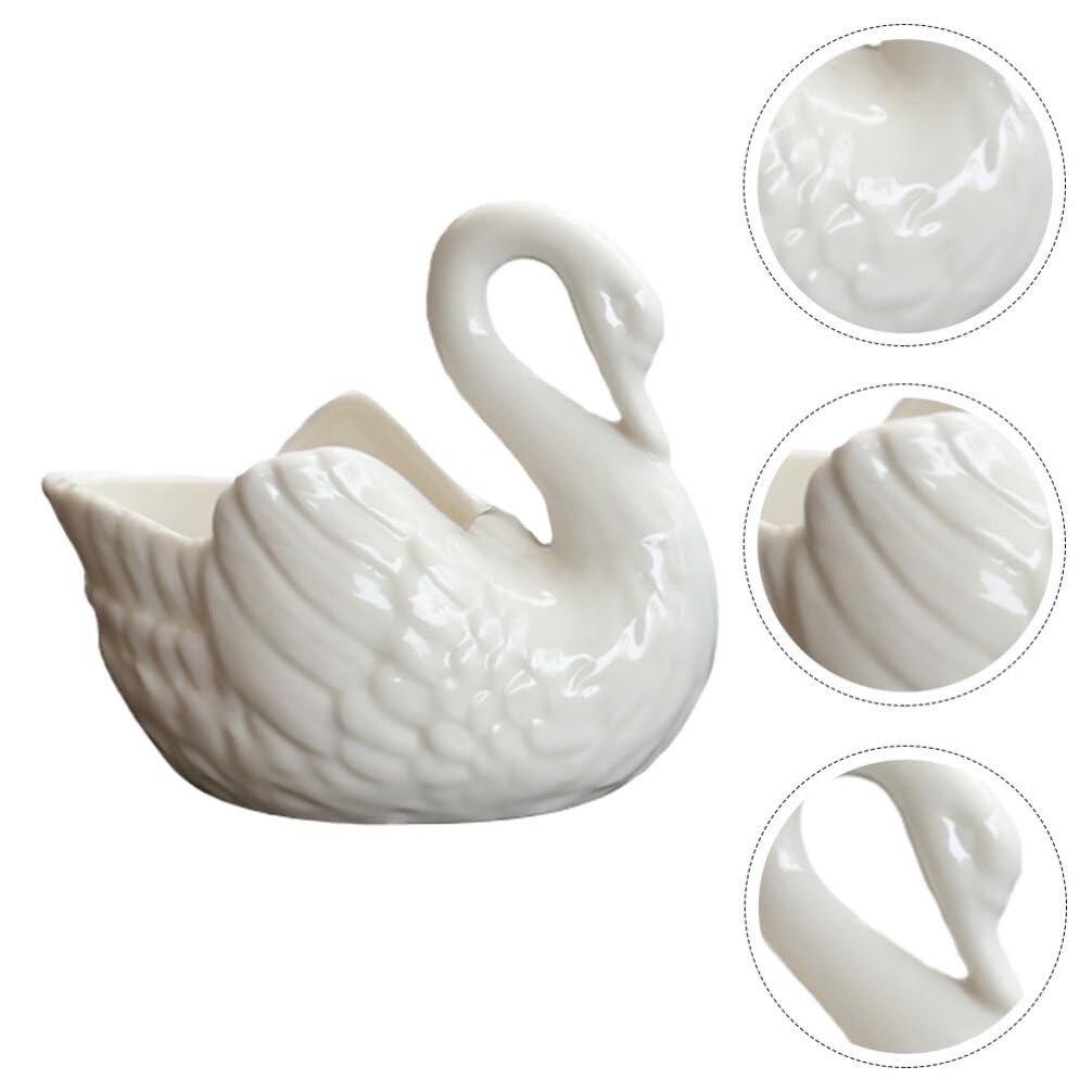 Zerodeko White Ceramic Flowerpot, Swan Flowerpot,Ceramic Swan Planter Pot, Shaped for Decor