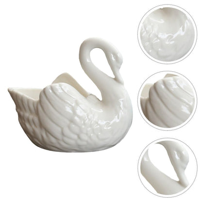 Zerodeko White Ceramic Flowerpot, Swan Flowerpot,Ceramic Swan Planter Pot, Shaped for Decor