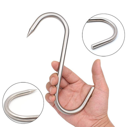 (4Pack) 8 Inch S-Hook Meat Hooks Heavy Duty Stainless Steel Meat Processing Butcher Hook Hanging Drying BBQ Grill Cooking Metal Meat Hooks for Butcher, Farmer, Hunter（10mm-8inch）