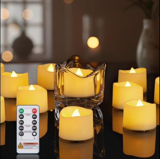 AMAGIC 12pcs Remote Timer Candles, 400+Hours Flickering Flameless Battery Operated LED Tea Lights Votive for Tabletop, Home Table Decor