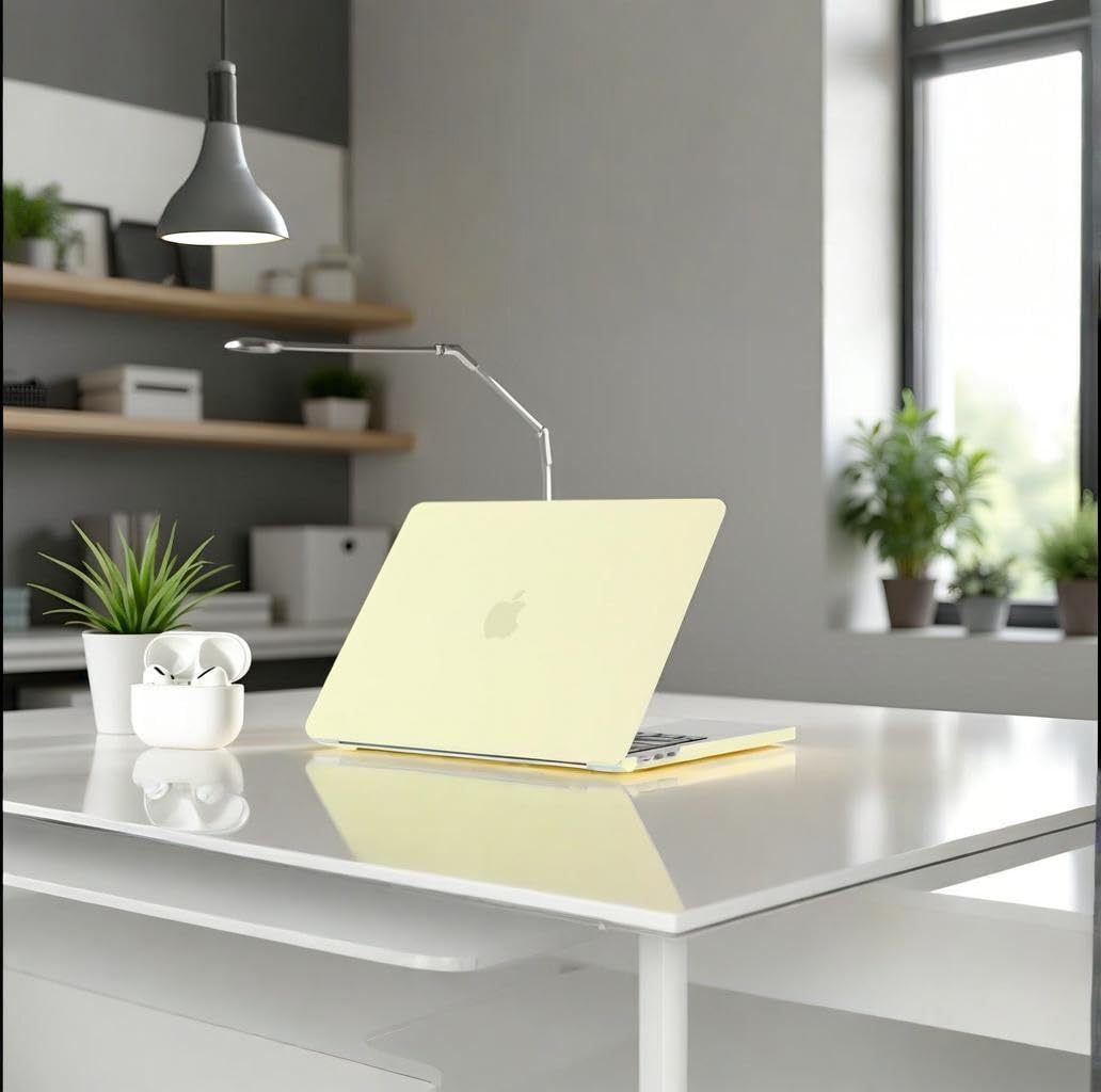Se7enline Compatible with MacBook Air 13.6 inch Case M4/M3/M2 2022-2025 for Mac 13-inch A2681/A3113/A3240 Laptop Hard Shell Case with Keyboard Cover & Webcam Cover & Trackpad Protector,Mellow Yellow