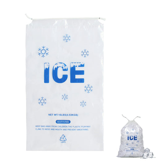 Belinlen 100 Pack 10 lb. Plastic Drawstring Ice Bags 12 x 21 Inch Heavy-Duty Plastic Ice Bags with Cotton Draw String (2mil Thickness)