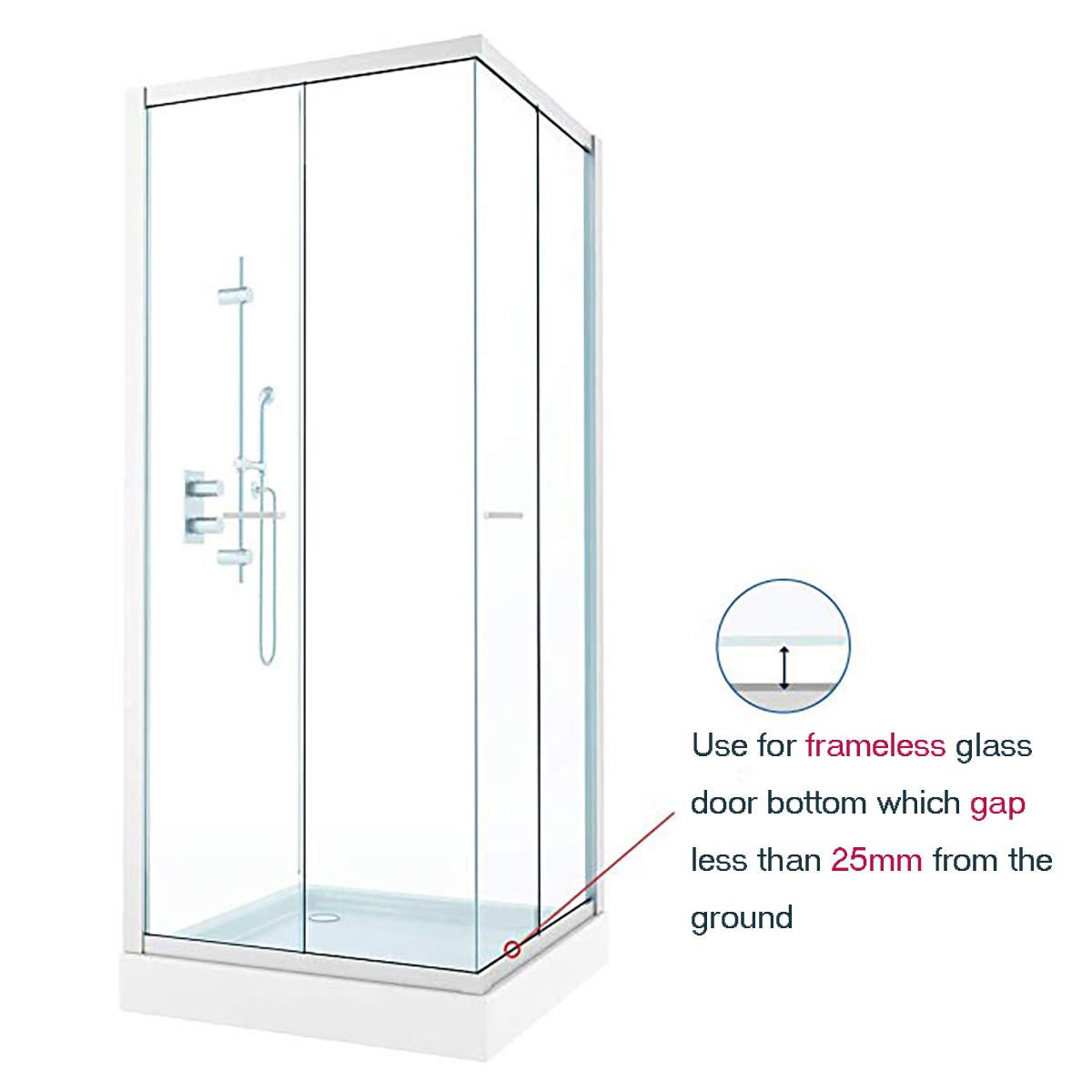 Queenbox Shower Door Waterproof Strip Sweep Bottom Seal Wipe Drip Rail Windproof 25MM Extended Water Retaining Edge