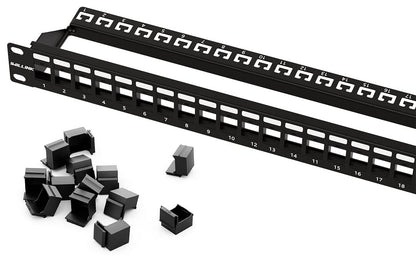 Iwillink 24 Port Blank Keystone Patch Panel with (12-Pack) Blank Keystone Jack Inserts - 1U 19" Metal Rackmount or Wallmount Housing for Keystone Jacks/Keystone Panel