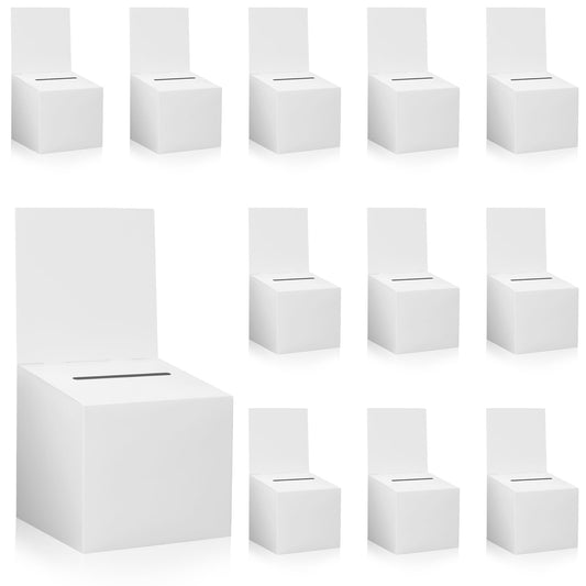 12 Pcs Ballot Box Raffle Donation Box for Fundraising, 6 X 6 X 6 Inch Cardboard Raffle Ticket Box with Slot Suggestion Box Removable Header for Collecting Business Card Voting (White)