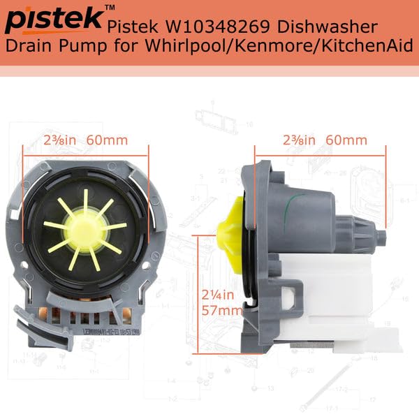 Pistek WPW10348269 W10348269 Dishwasher Drain Pump Replacement for Whirlpool Kenmore Kitchenaid Dishwasher 8558995 W10158351 AP5691922 AP6020066 PS11753379