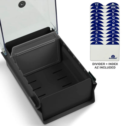 Acrimet Index Business Card Size File Holder Organizer Box Metal Base Heavy Duty (AZ Index Cards and Divider Included) (Black Color with Clear Crystal Plastic Lid Cover)