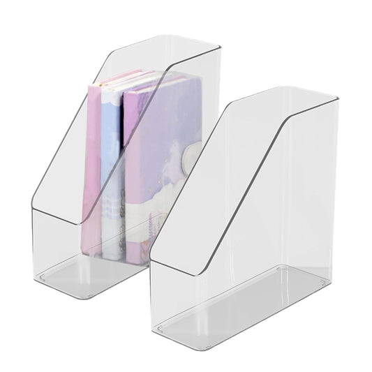 Yharnamite 2 Pcs Acrylic Magazine File Holder, Desk Organizer, Book Storage Shelf, Folder Holder, Clear Magazine Rack for Home, Office, School