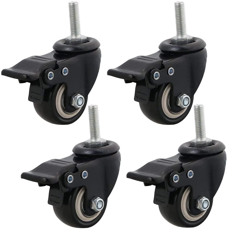 Set of 4 Stem Caster Wheels Swivel Castors 1.5" with Brakes Heavy Duty Furniture Casters No Noise Wheel for Workbench Furniture DIY Carts