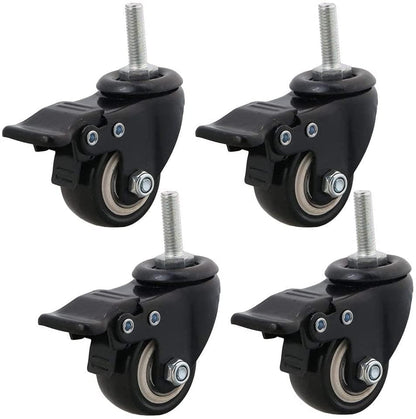 Set of 4 Stem Caster Wheels Swivel Castors 1.5" with Brakes Heavy Duty Furniture Casters No Noise Wheel for Workbench Furniture DIY Carts