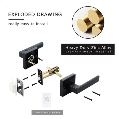 Linkaa Black Keyless Door Locks for Front Door，Bedroom Bathroom Door Lever，Interior Door Handle with Lock,Exterior Door Knob（Privacy，Push Button Lock，1 Pack）