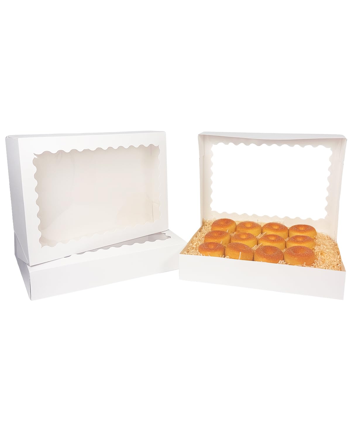 qiqee White 14x10x2.5 Inch Cookie Box with Window 12Pcs Bakery Pastry Macaron Bakery Box For Packaging (Auto-pop Up)