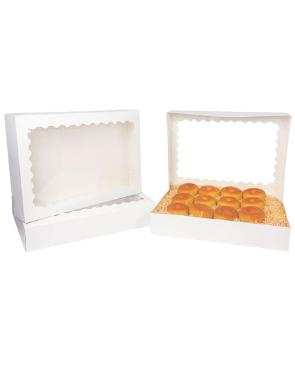 qiqee White 14x10x2.5 Inch Cookie Box with Window 12Pcs Bakery Pastry Macaron Bakery Box For Packaging (Auto-pop Up)