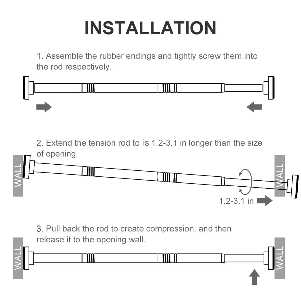 Ausemku Shower Curtain Rod Tension - 26-76 Inch Never Rust Non-Slip Spring Tension Curtain Rod No Drilling Stainless Steel Curtain Rod Use Bathroom Kitchen（Silver）