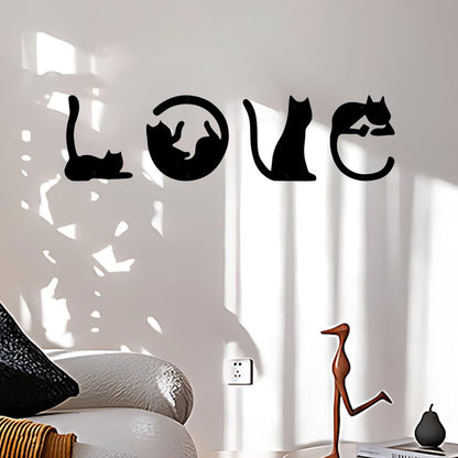 Set of 4 Black Metal Cat Wall Art, 3D Modern Metal Wall Decor, Black Cat Wall Sculpture for Living Room Love Signs for Home Decor, Mother's Day Birthday White Elephant Gifts for Women Men