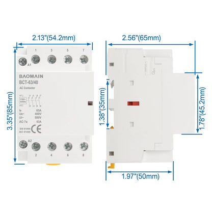 Baomain 110V AC 4-Pole Modular Contactor, 63A 4NC Normally Closed, DIN Rail Mount for HVAC, Motor, Pump & Lighting Control BCT-63/04-110VAC