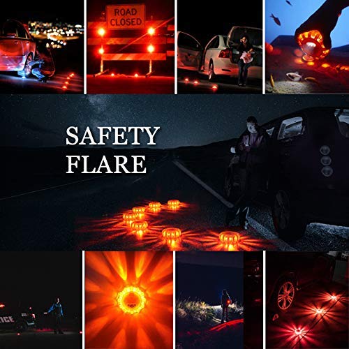 Yandu LED Road Flares (4 Pack) Emergency Beacon Safety Flare Flashing Warning Light for Car Truck Boat with Hook and Magnetic Base (4 Pack)
