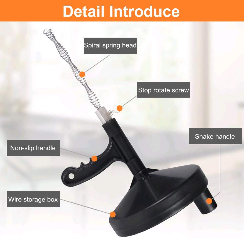Plumbing Snake Drain Auger 25 Feet Pipe Snake Professional Drain Clog Remove Tool for Bathtub Drain, Kitchen Sink, Sewer, Comes with Gloves and 25 Inch Snake Hair Clog Remover