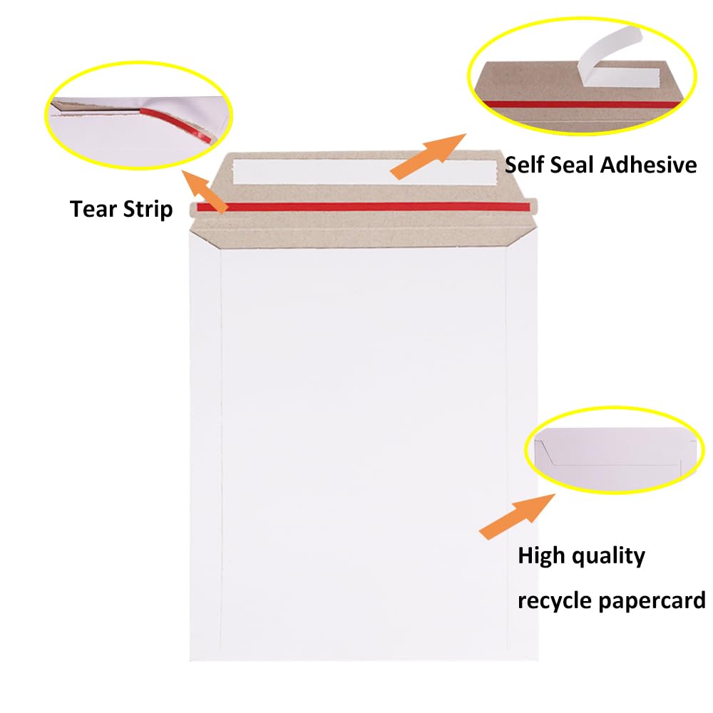 ZMYBCPACK 50 Pack 6X8 inch Self Seal Photo Document Mailers White Cardboard Envelopes White Photography Mailersfor CD, Photos, Document