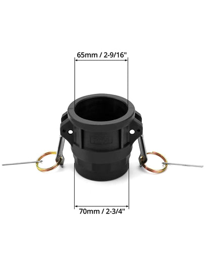 QWORK Camlock Coupling Fitting, Type D Cam Lock Fitting Pipe Fitting, 2 Pack Polypropylene Cam & Groove Fitting- -2" Female Coupler x 2" NPT Female, Black