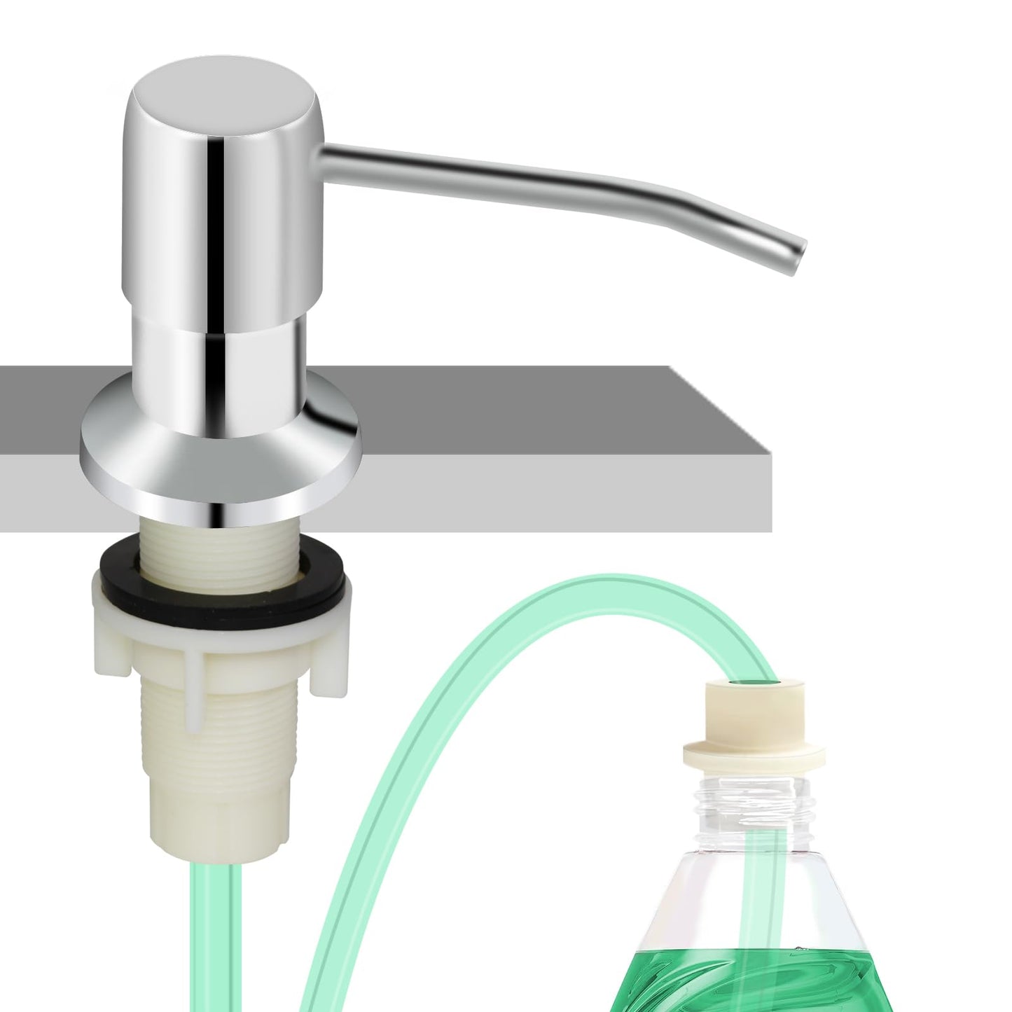 Soap Dispenser for Kitchen Sink, Built in Sink Soap Dispenser, Countertop Soap Dispenser Pump with 47" Extension Tube kit, No Need to Fill Little Bottle Again, Chrome