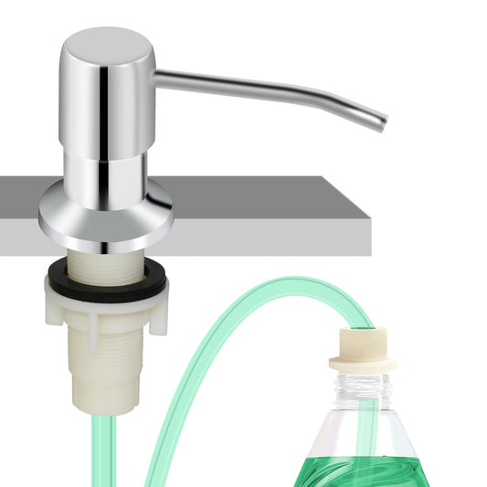 Soap Dispenser for Kitchen Sink, Built in Sink Soap Dispenser, Countertop Soap Dispenser Pump with 47" Extension Tube kit, No Need to Fill Little Bottle Again, Chrome