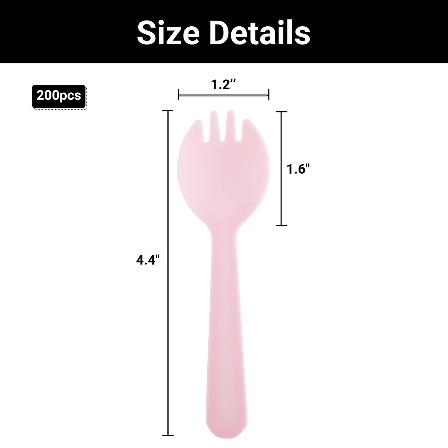 EUSOAR Mini Plastic Sporks, 200pcs 4.5"x1.3" Disposable Sporks, Heavy Duty Disposable Utensils Silverware Set Individually Wrapped Fork Spoon for Party Wedding Birthday Gathering-Pink