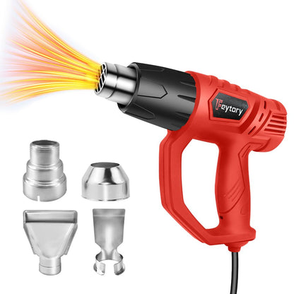 Heat Gun 2000W Hot Air Gun with 2 Temperature Settings 300℃ & 600℃, Dual Air Flow Heat Guns Kit with 4 Type Nozzles and Overload Protection, Great for DIY Crafts Removing Paint Bending PVC Pipe