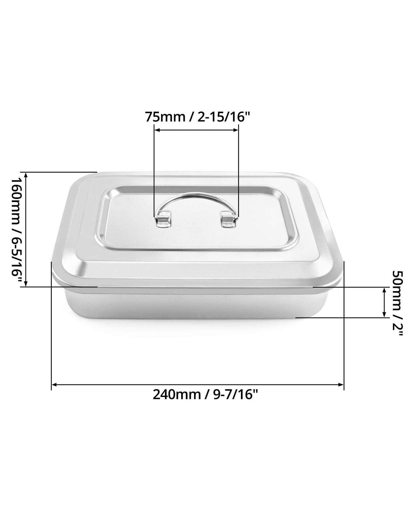 QWORK Medical Stainless Steel Instrument Tray Organizer Holder with Lid and Handle Grip for Surgical Medical Dental Instruments, 9.5" x 6.3" x 2", 2 Pack