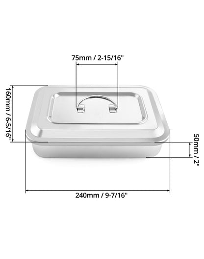 QWORK Medical Stainless Steel Instrument Tray Organizer Holder with Lid and Handle Grip for Surgical Medical Dental Instruments, 9.5" x 6.3" x 2", 2 Pack