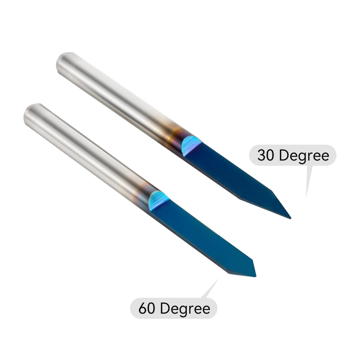 10pcs 30°& 60°Engraving Bits 1/8" Shank Nano Blue Coat Solid Carbide CNC Wood Carving Bits for 2D&3D Sculpture Signmaking