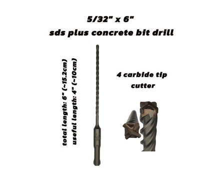 10-Pack SDS Plus 5/32" x 6" Rotary Hammer Drill Bits, Carbide Tipped for Brick, Stone and Concrete (Value Pack)