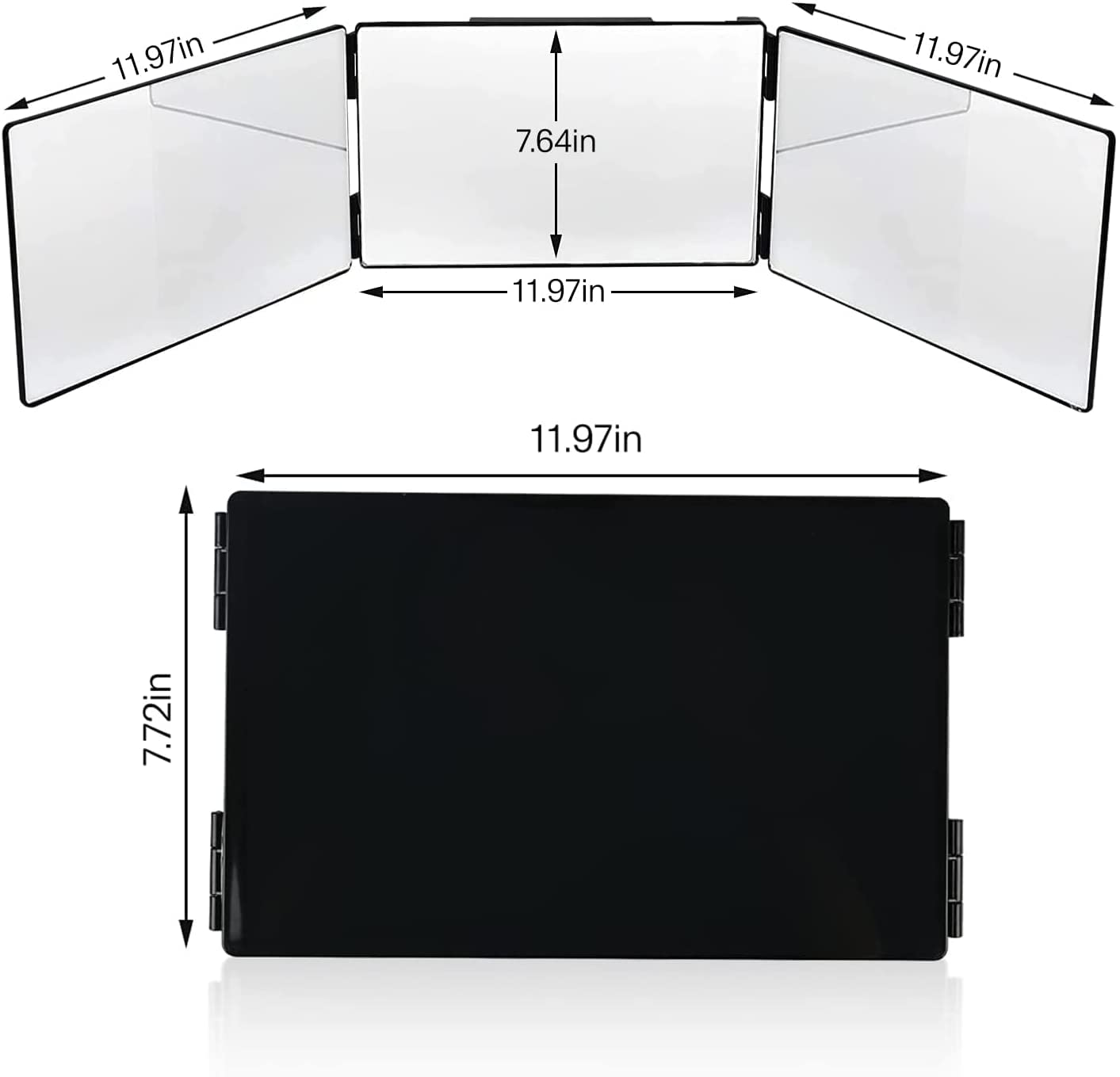 3 Way Mirror for Self Hair Cutting with Hooks, 360° Mirror for Hair Cutting, Tirfold Madeup Mirror with Height Adjustable for Shaving